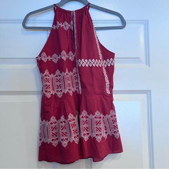 NWT Joie Konomi Top Size 4 Embroidered Halter Sleeveless Tank Peplum Brick Red - Picture 11 of 15